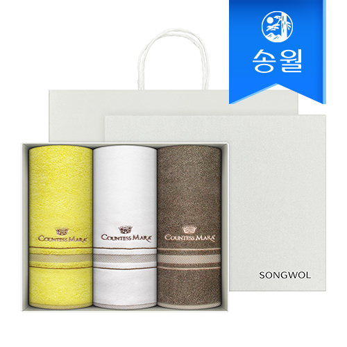 송월타월 카운테스마라 센치 3매 선물세트(크림상하+쇼핑백) 답례품