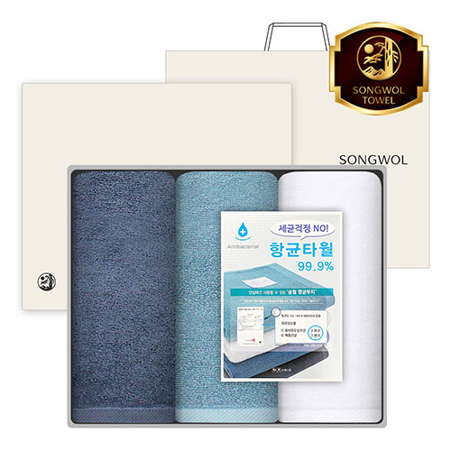 [송월타올] 향균 무지40 타올 3매, 고급세트, 세면타올