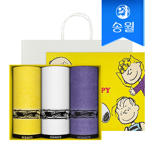[송월타올] 스누피 플레이 스포츠 세면타올 3매 선물세트 쇼핑백