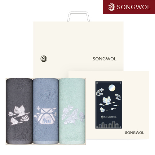 송월타올 달보드레 전통 자개(130g) 자수 3P세트
