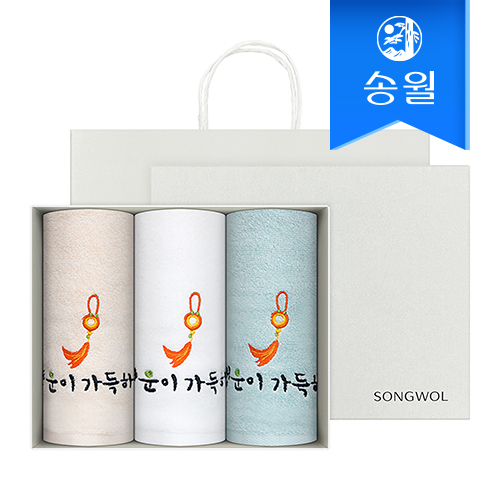 [송월타올]옥 행운 자수타올 3매 세트 + 쇼핑백 s