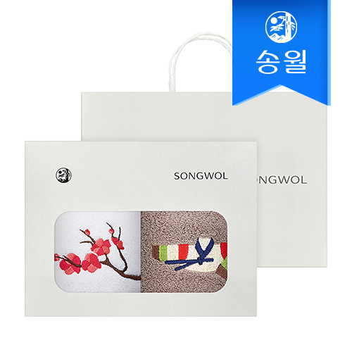 [송월타올]고운 자수타올 2매 세트 + 쇼핑백 s