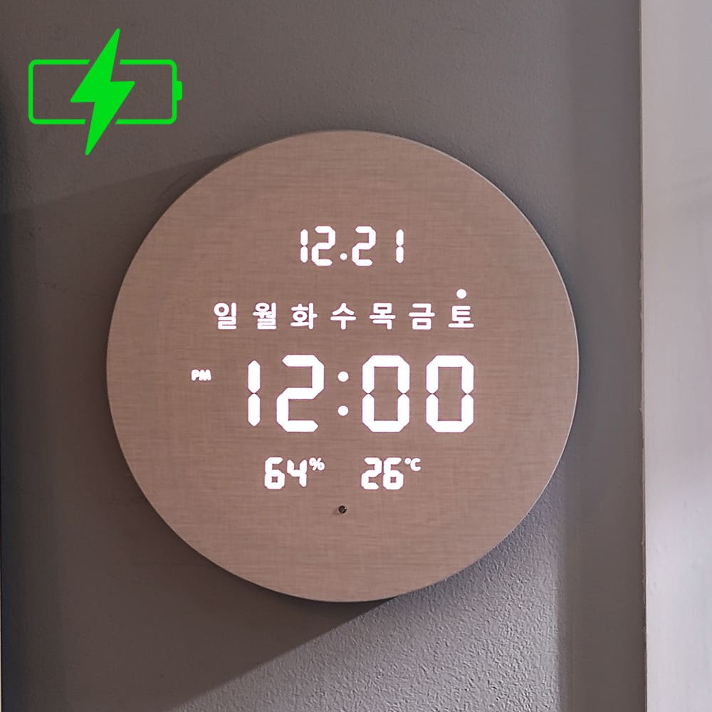 플라이토 무선 루나 데이 온습도 LED 벽시계 29cm