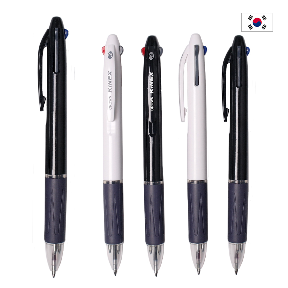 크라운 키넥스 3색 볼펜 0.7mm 불투 화이트 블랙펜//부드러운필기감
