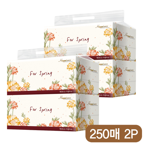 해피니스 미용 티슈 250매 플라워 2P