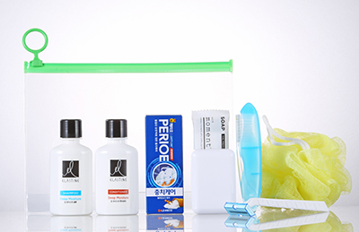 LG생활건강 여행용세트 64호- 엘라스틴 샴푸, 린스, 페리오 치약20g, 미니칫솔, 비누 , 비누 곽, 샤워볼, 7종지퍼, 거품 타올, 비누 , 비누 곽