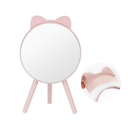 고양이 빗거울, 탁상 화장대 빗 거울 접이식 화장 사무실 책상 탁상용 미니 테이블 고양이 여행용