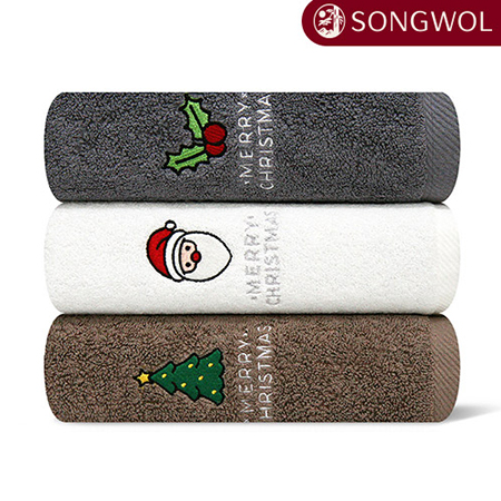 [송월타올] 크리스마스 산타트리 자수 타올