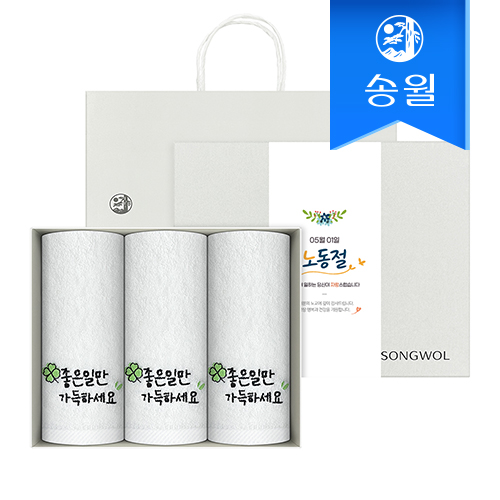 송월타올 노동절 근로자의 날 기념선물 좋은일클로버 3매 선물세트(쇼핑백) 기념수건 답례품