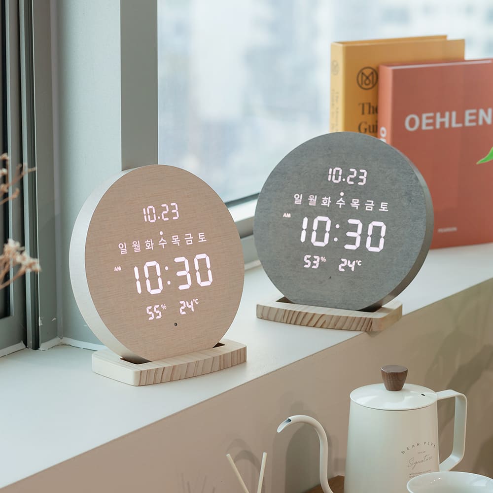 플라이토 무선 루나 데이 온습도 LED 벽시계 19cm